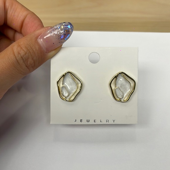 Dainty Gold Enamel Earrings - Picture 2 of 2